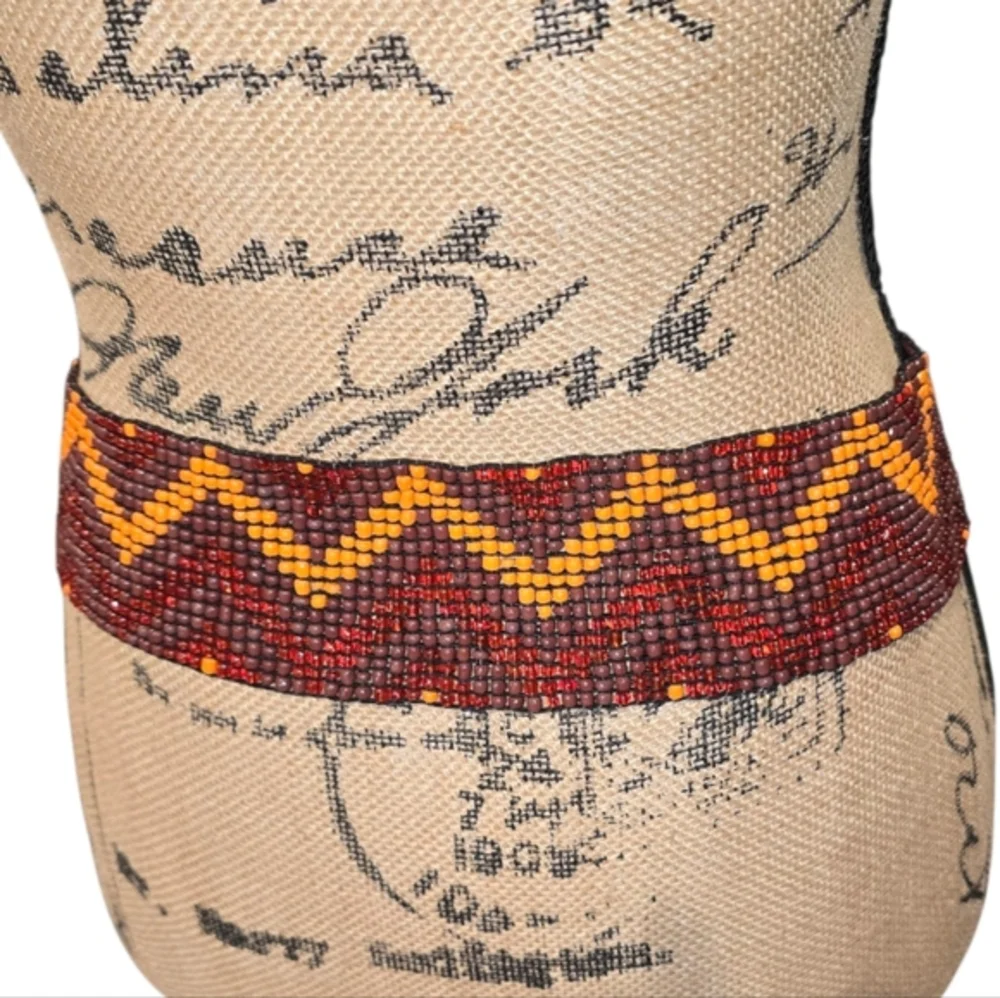 Handcrafted Beaded Belt with Wooden Buckle Tribal‎ Chevron Small Medium New